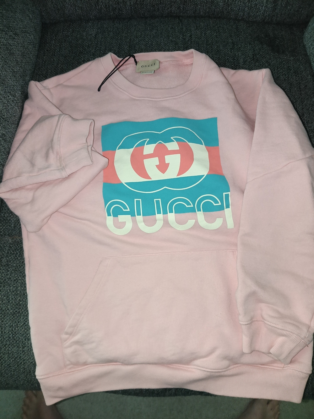 Gucci Pink Crewneck with Blue and Pink Logo Girl's Size 10